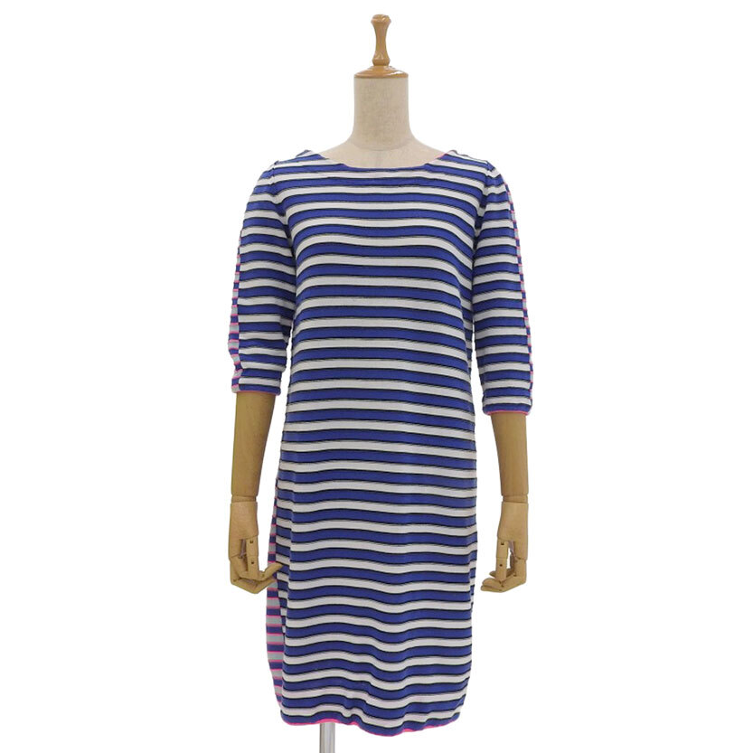 超美品 ソニアリキエル Soniarykiel 2015年商品 コットン100% ボートネック ボーダー ニット ワンピース S 15ss