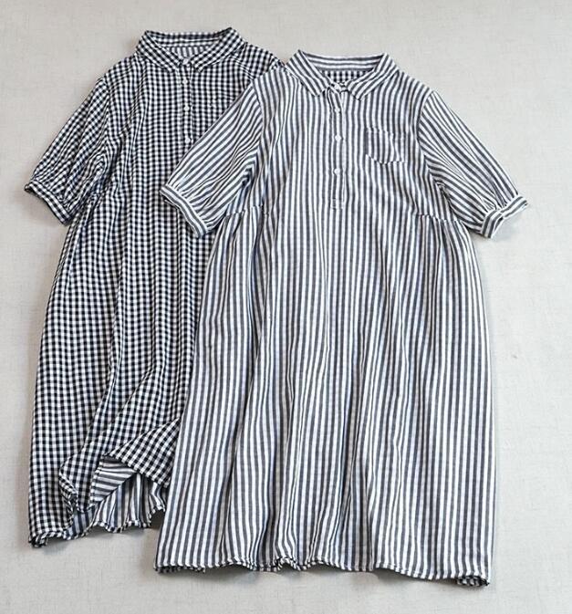  上質ワンピース ダブルガーゼ オシャレ Aライン 大人可愛 ゆったり チュニック フリーサイズ ナチュラル 綿100％ ストライプ柄_画像9