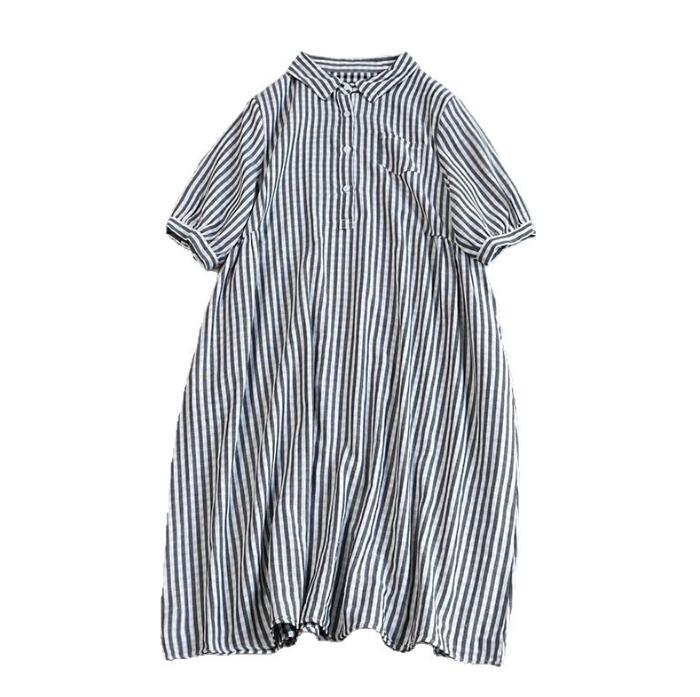  上質ワンピース ダブルガーゼ オシャレ Aライン 大人可愛 ゆったり チュニック フリーサイズ ナチュラル 綿100％ ストライプ柄_画像1