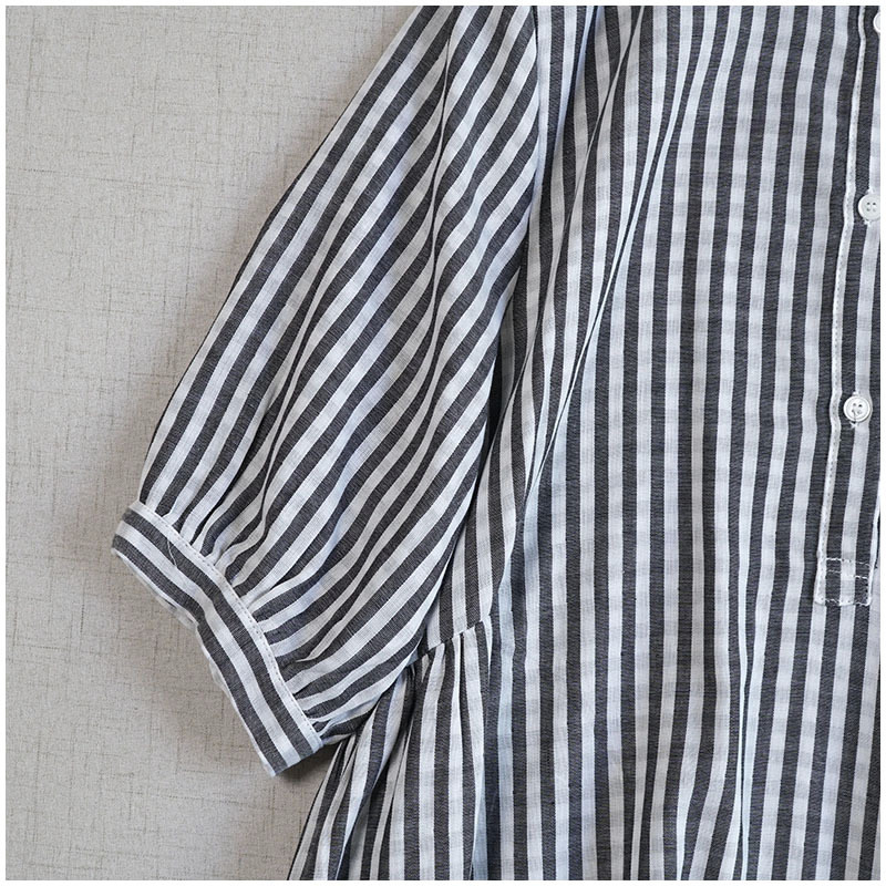  上質ワンピース ダブルガーゼ オシャレ Aライン 大人可愛 ゆったり チュニック フリーサイズ ナチュラル 綿100％ ストライプ柄_画像3