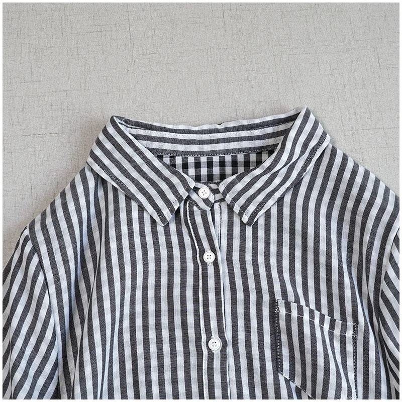  上質ワンピース ダブルガーゼ オシャレ Aライン 大人可愛 ゆったり チュニック フリーサイズ ナチュラル 綿100％ ストライプ柄_画像4