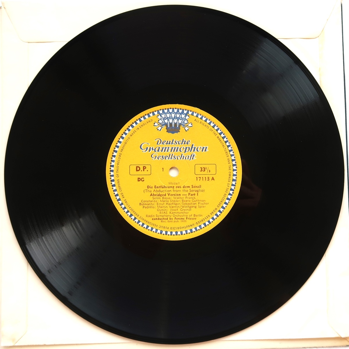 10INCH モーツァルト 後宮からの誘拐 ハイライト フリッチャイ RIASベルリン放送交響楽団 DG17113 英盤_画像3