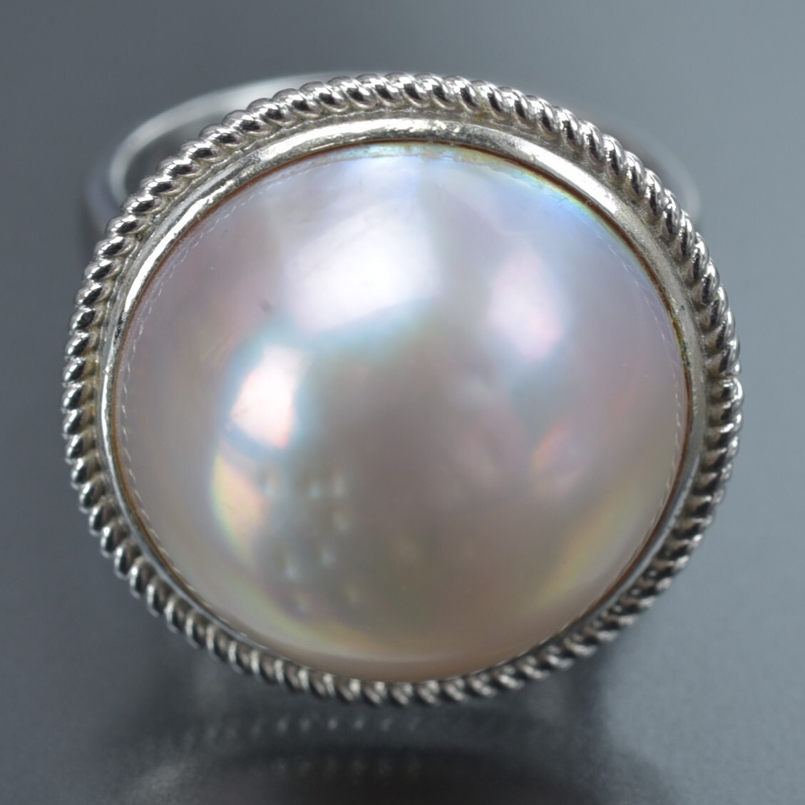 美品 マベパールリング SV パール幅16.5mm 重量7.8g 12號/約16.5mm ホワイト SILVER刻印 シルバー 指輪 アクセサリー #N※B804