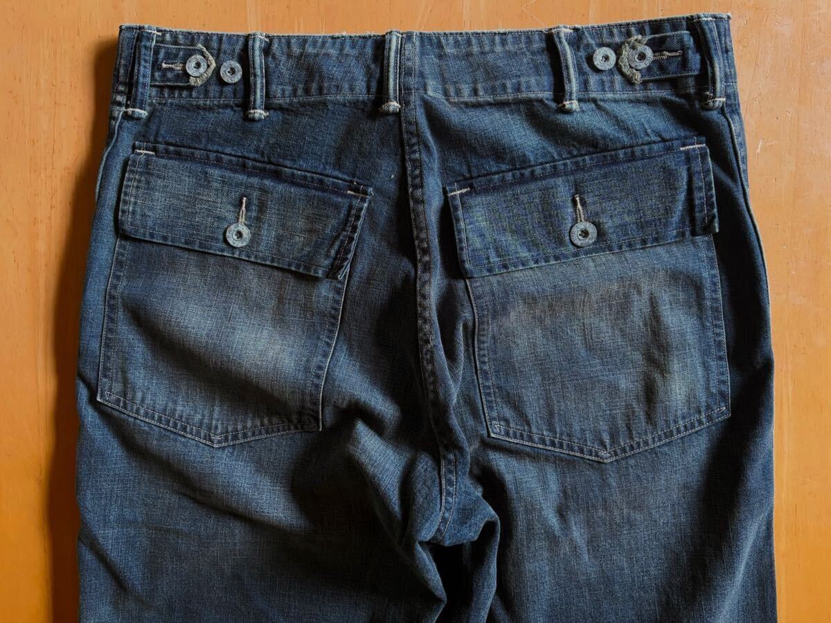 杰作 RRL リペアードデニムベイカーパンツ 30/30 US NAVY 天然インディゴデニム (ラルフローレン ビンテージ