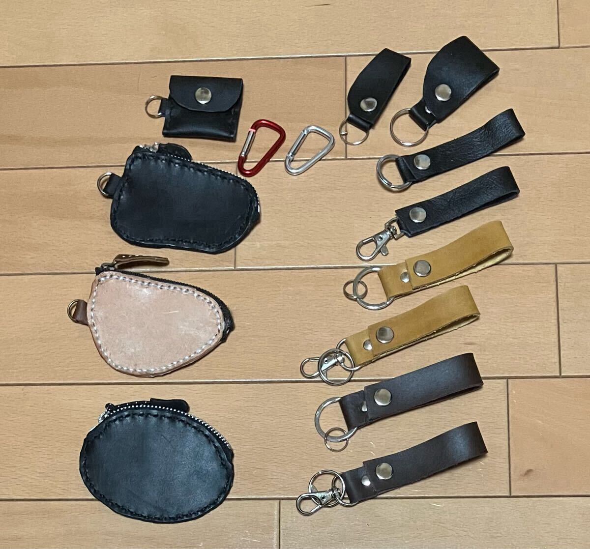 【 超！超お得です！】牛革 栃木レザー バラエティセット コインケース キーホルダー コードクリップ カラビナ付き ハンドメイド