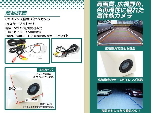 イクリプスAVN-ZX02i 防水 ガイドライン有 12V IP67 埋め込みホワイト CMD CMOSリア ビュー カメラ バックカメラ/変換アダプタセット