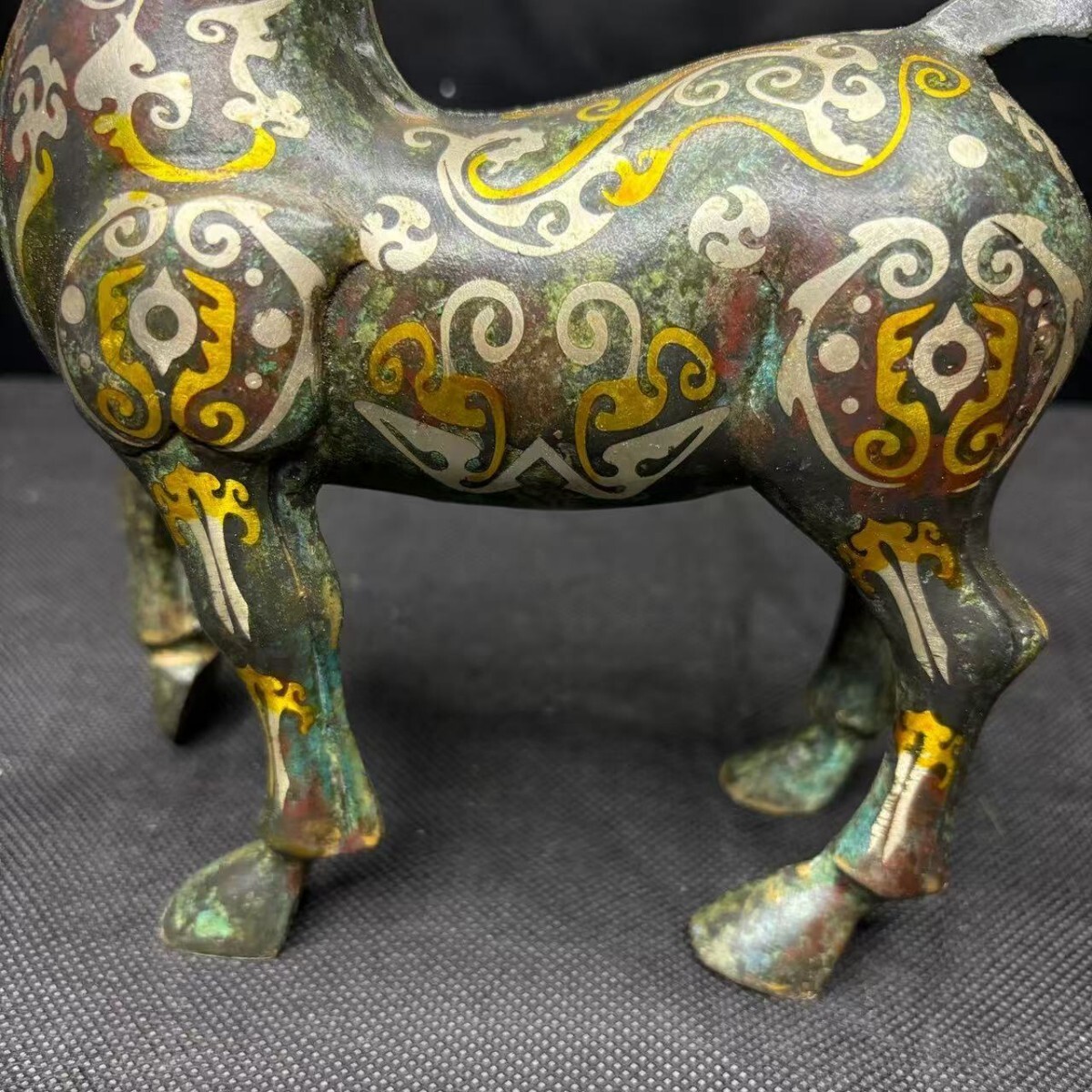 y570【珍寳斎】舊家収蔵 青銅器 間違い金銀 漢馬ちゃん 置物 高さ23.5cm幅20cm 