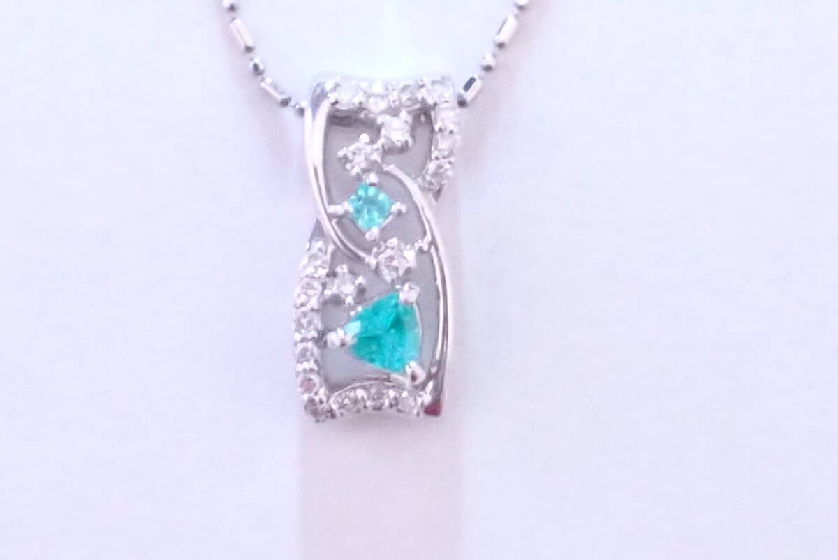 パライバトルマリン　0.25ct　ネックレス　ダイヤ0.21ct　089_画像1