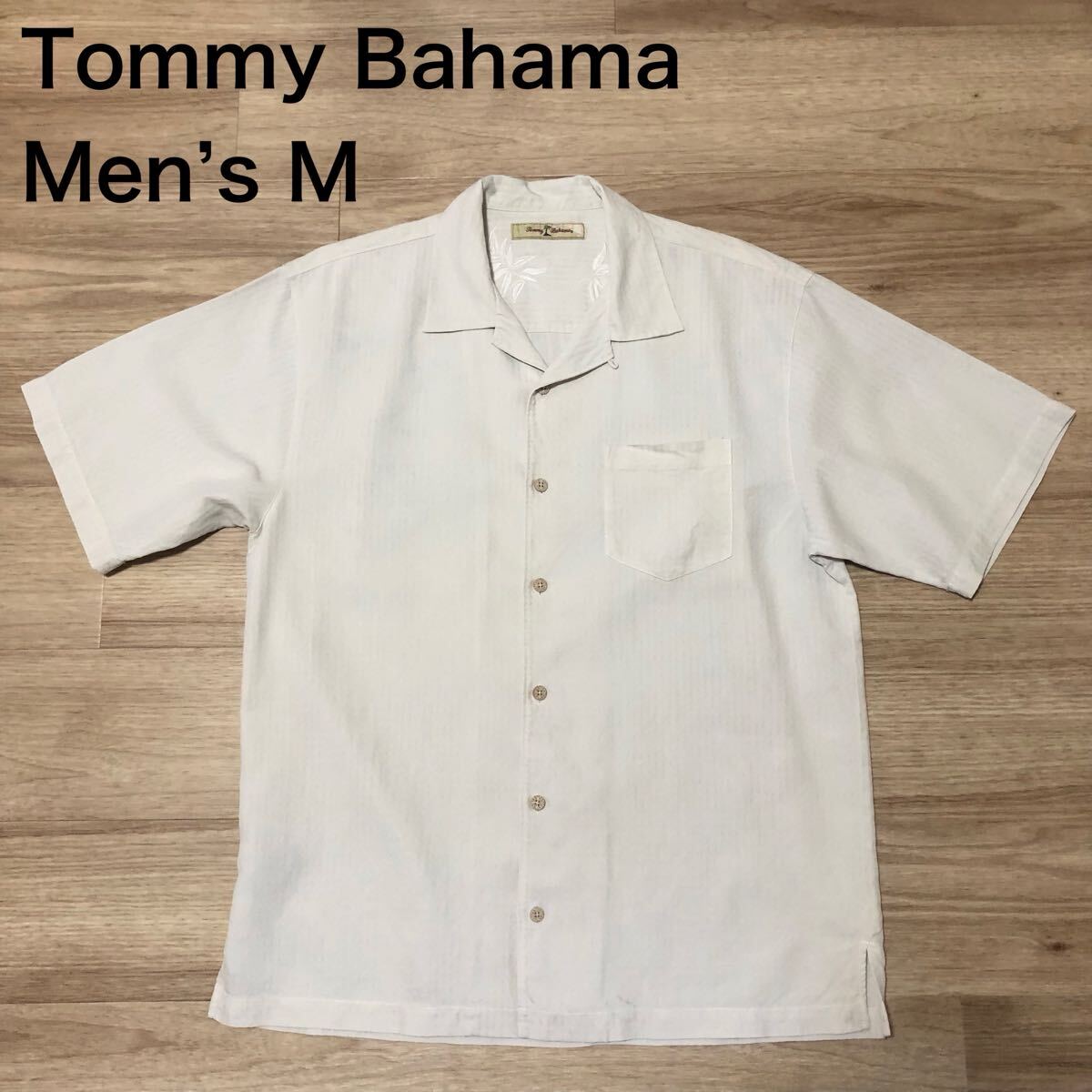 Bahama トミーバハマ アロハシャツ ストライプ 絹100% Tommy Bahamaシルク100%アロハシャツ白ストライプ柄 メンズM