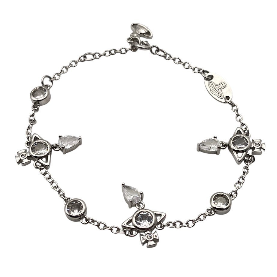 KS USED Vivienne Westwood ヴィヴィアンウエストウッド Phaeda ブレスレット クリスタル シルバーカラー 布袋 箱 アクセサリー