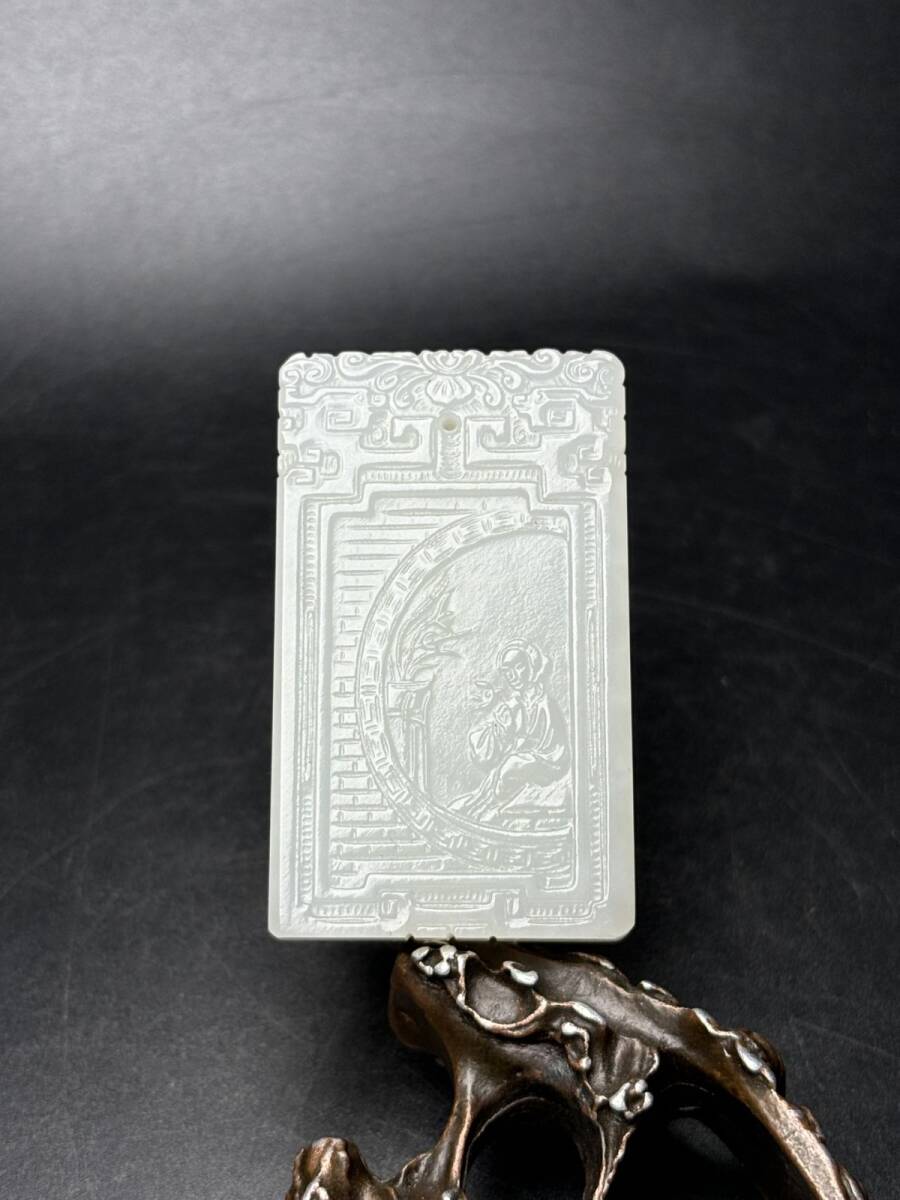永し 清時代 和田玉 子岡牌 人物図 極細工 裝身具 根付 置物擺件 古美術品 時代物 古董品 収集 旧家蔵出 中国唐物 30g_画像1