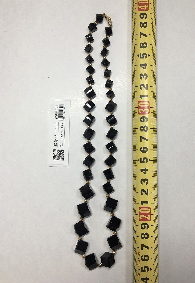 オニキス/黒瑪瑙 デザインカット K18 ネックレス キューブ 総重量約50g ブラック-中古美品-D2210