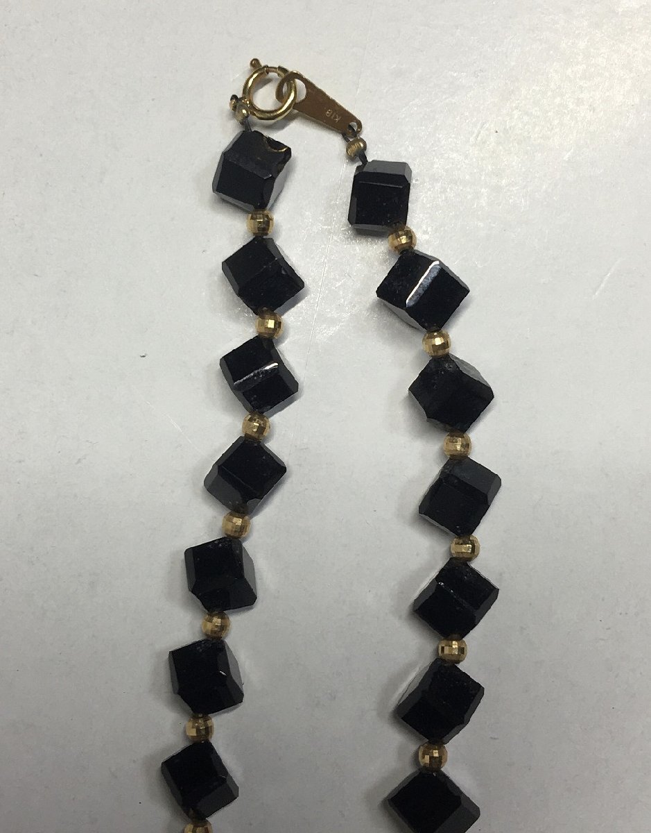 オニキス/黒瑪瑙 デザインカット K18 ネックレス キューブ 総重量約50g ブラック-中古美品-D2210