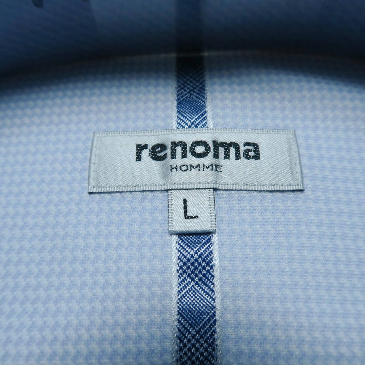G009■春夏 レノマ renoma HOMME ビズポロ 水色系マイクロブロック柄 ボタンダウン ドライマスター 半袖ストレッチポロシャツ クールビズ L