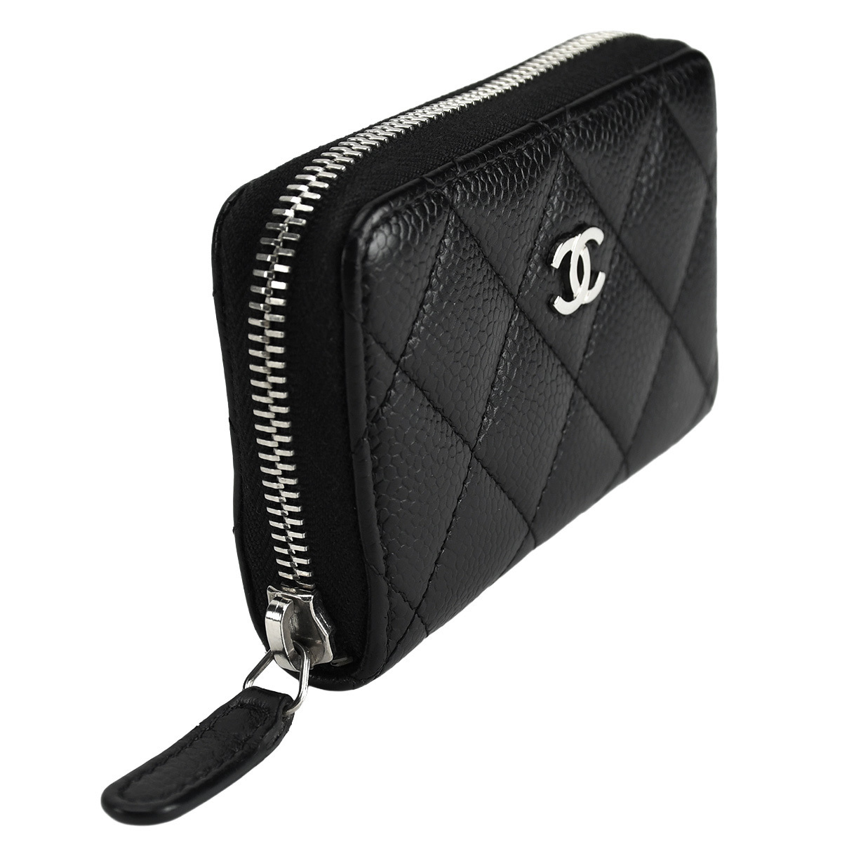 シャネル CHANEL マトラッセ クラシック ジップコインパース AP0216 ブラック 黒 キャビアスキン シルバー ココマーク コインケース 中古