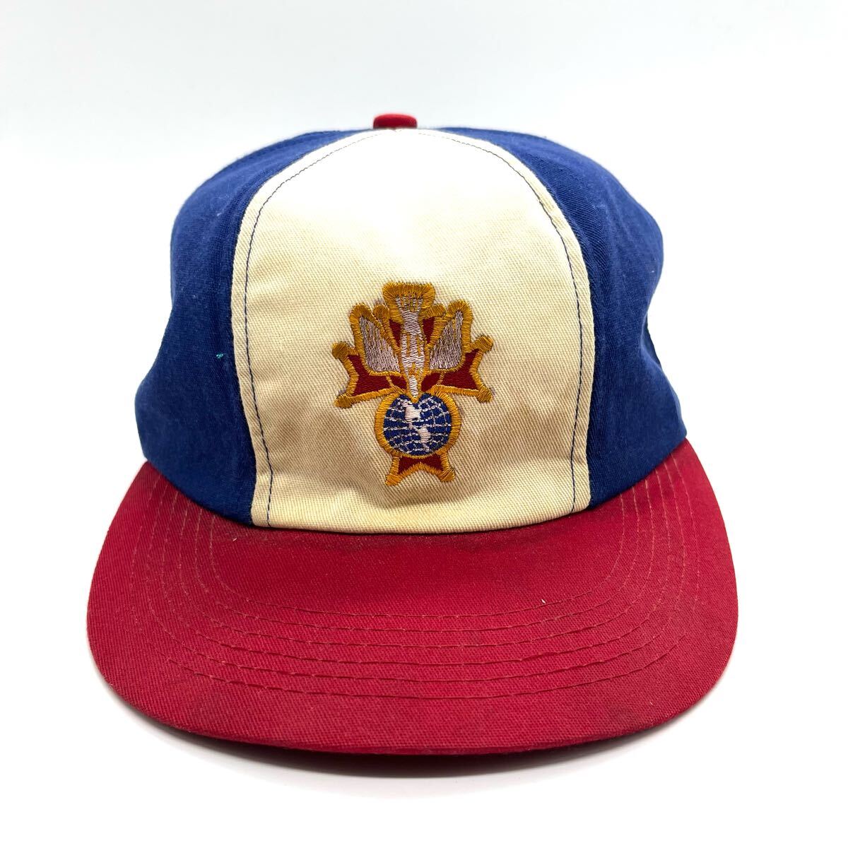 【90s】K-Products製 コロンブス騎士団 刺繍ロゴ メッシュキャップ ６パネル スナップバック 刺繍ロゴ ヴィンテージキャップ 帽子_画像1