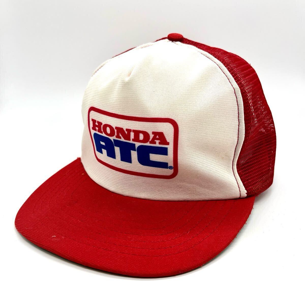 80s USA製 トラッカーキャップ メッシュキャップ ホワイト AZ87 80s】USA製 HONDA ATC 企業モノ メッシュキャップ 5パネル