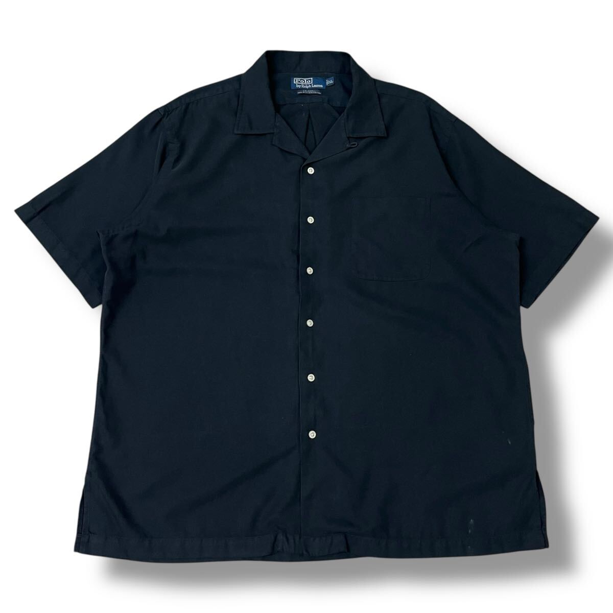 90s ポロラルフローレン CALDWELL シルクコットン オープンカラーシャツ ブラック XL ポニー無し rrl 半袖 開襟 ビンテージシャツ 古着