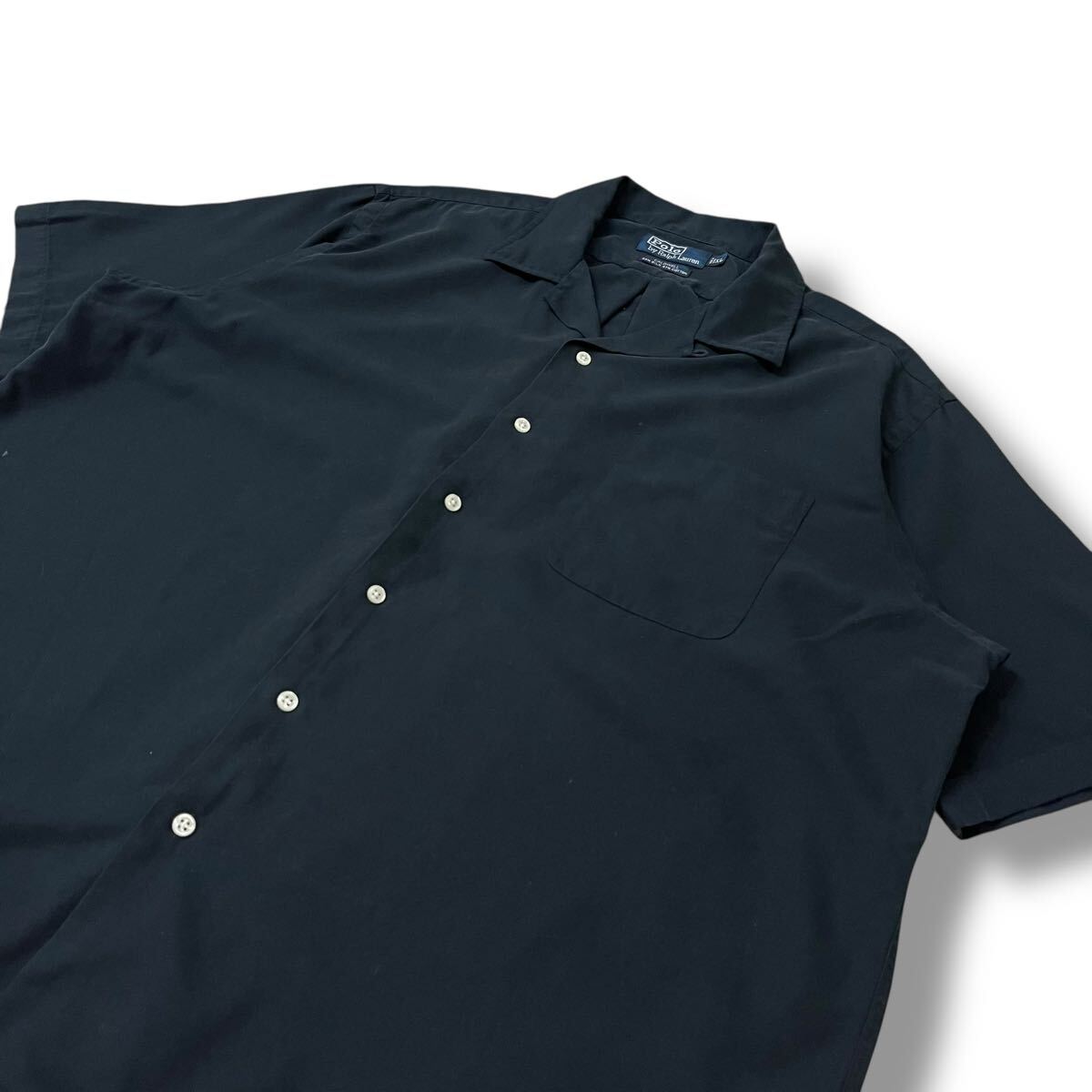 90s ポロラルフローレン CALDWELL シルクコットン オープンカラーシャツ ブラック XL ポニー無し rrl 半袖 開襟 ビンテージシャツ 古着