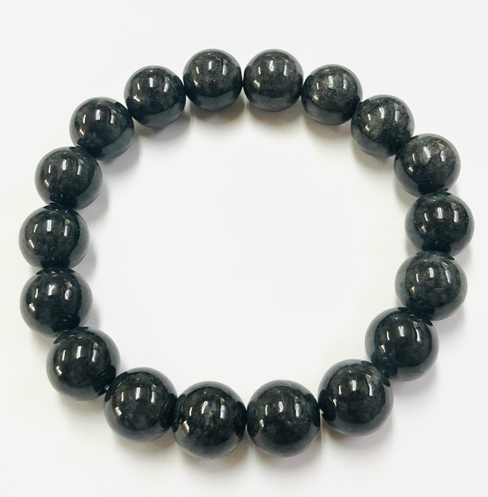 【希少】黒翡翠12mmブレスレット　無著色　天然　一円～