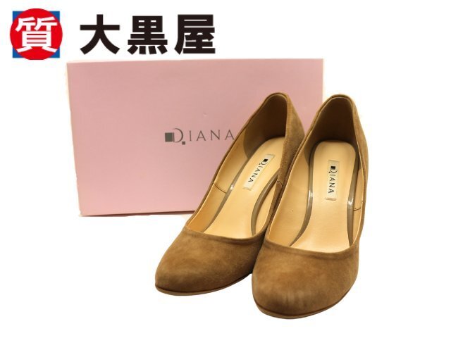 【大黒屋82】DIANA　ダイアナ　靴　パンプス　レディース　シルキー　スエード　ベージュ　24.5cm　24 1/2　スエード　木目調(diào)ヒール
