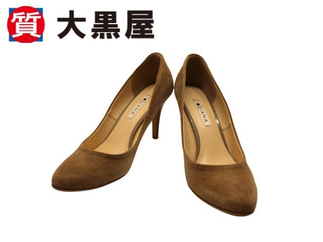 【大黒屋82】DIANA　ダイアナ　靴　パンプス　レディース　シルキー　スエード　ベージュ　24.5cm　24 1/2　スエード　木目調(diào)ヒール