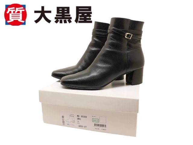【大黒屋82】DIANA　ダイアナ　靴　ショートブーツ　レディース　ブラック　24.5cm　カーフレザー