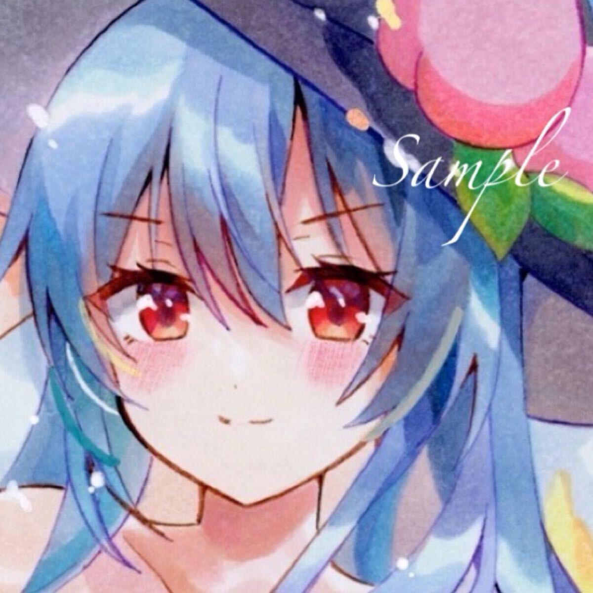 東方プロジェクト 比那名居天子 手書き色紙 手描きイラスト 同人 東方project 比那名居天子 水着 原画 色紙
