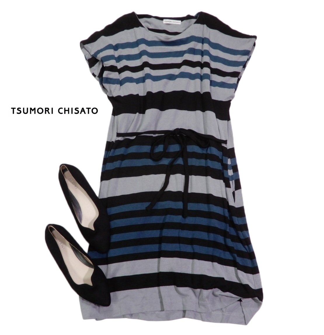 ツモリチサト TSUMORI CHISATO 大人可愛い☆ ボーダー ウエストリボン デザイン ワンピース 2