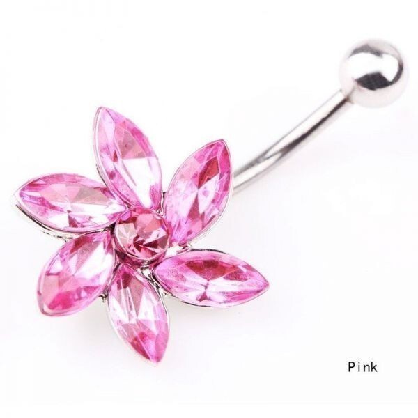 へそピアス 14g ブルー 金屬アレルギー 花 ヘソピ ボディピアス ヘソピアス サージカルステンレス フラワー