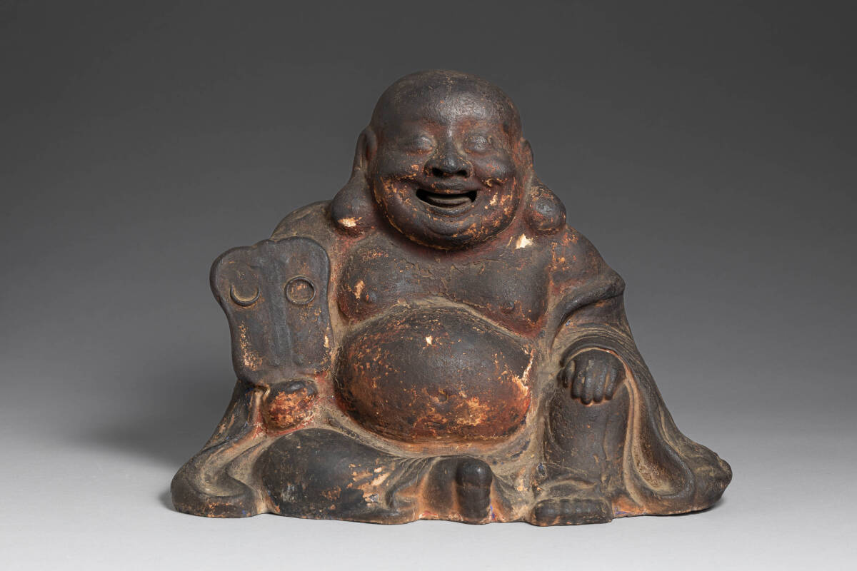 木彫漆涂り 布袋尊像 古仏 福神 七福神 彫像 仏教骨董 開運(yùn)像 古道具 中國 美術(shù) 骨董 古玩
