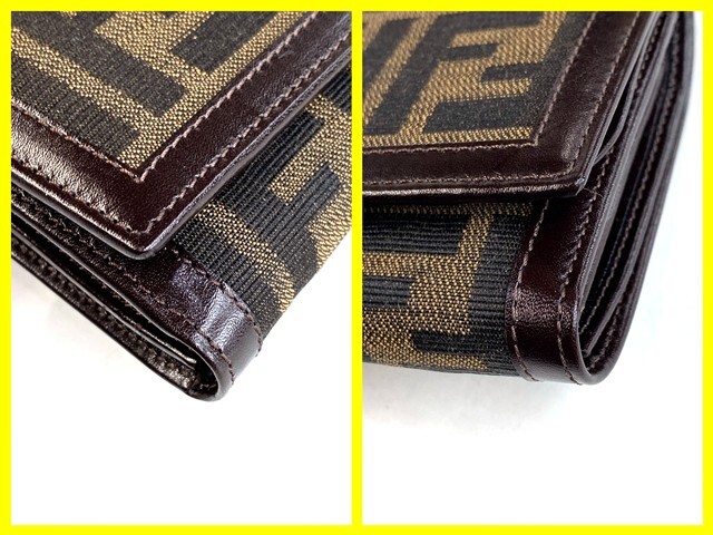 【即決/美品】 FENDI フェンディ 三つ折り財(cái)布 ズッカ 31052 ブラウン 茶 L字ファスナー コンパクトウォレット キャンバス カーフ 