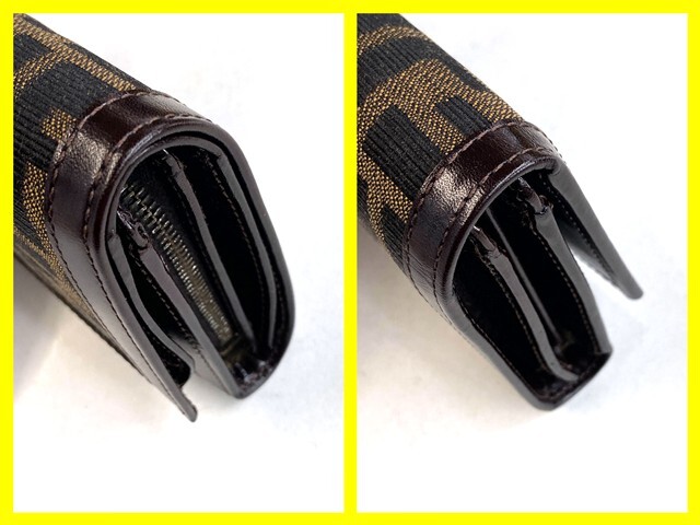 【即決/美品】 FENDI フェンディ 三つ折り財(cái)布 ズッカ 31052 ブラウン 茶 L字ファスナー コンパクトウォレット キャンバス カーフ 