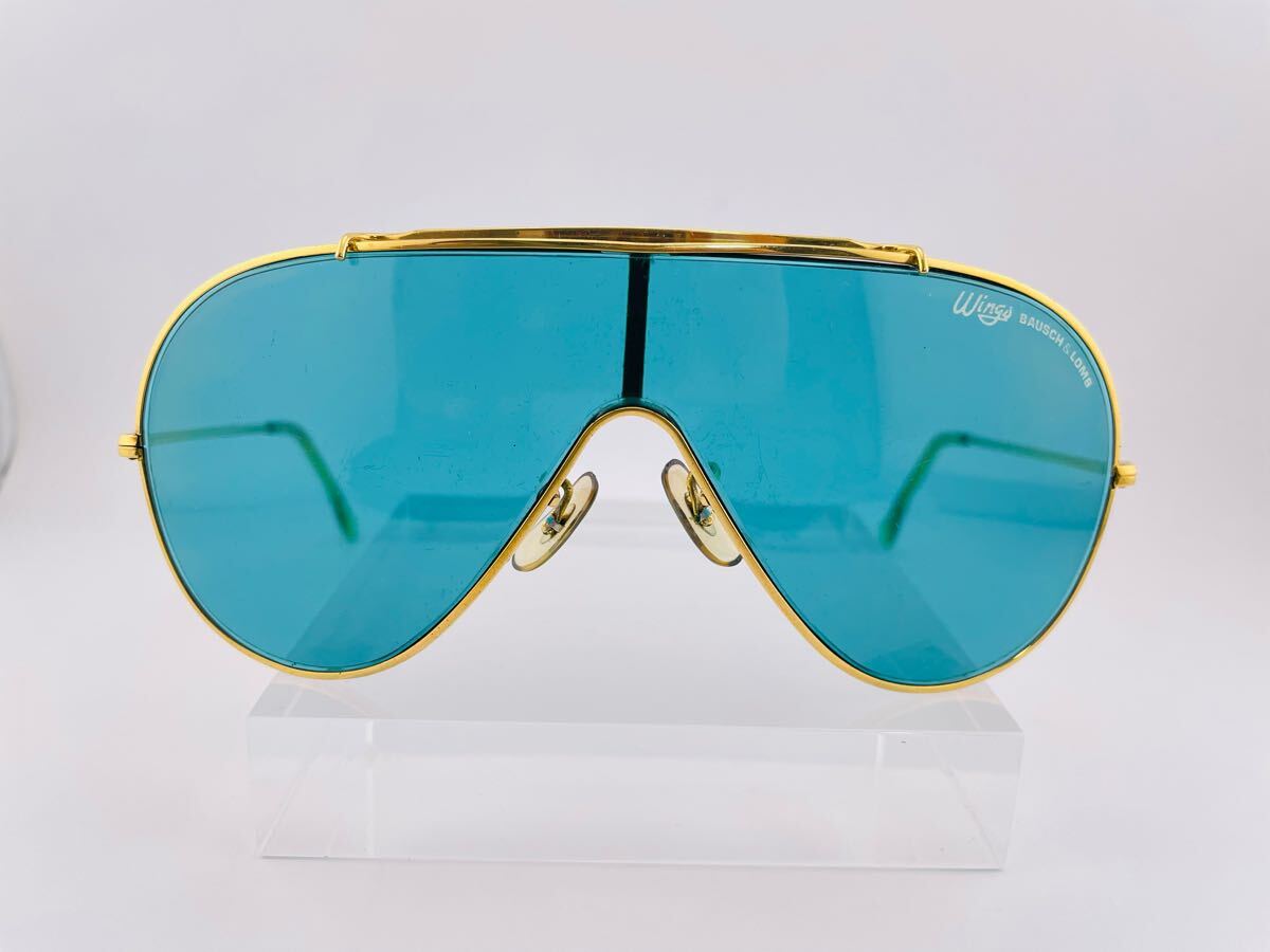 Qa62 Ray Ban WINGS Blue ボシュロム制　ビンテージ　レイバン　サングラス　B&L ray ban USA ゴールドフレーム　希少品　メガネ