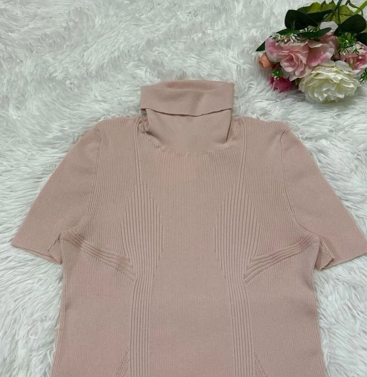 1円?【新品】 定価6.5萬　CELINE セリーヌ 半袖　ニット　トップス　ピンク レディース Ｌサイズ ハイネック