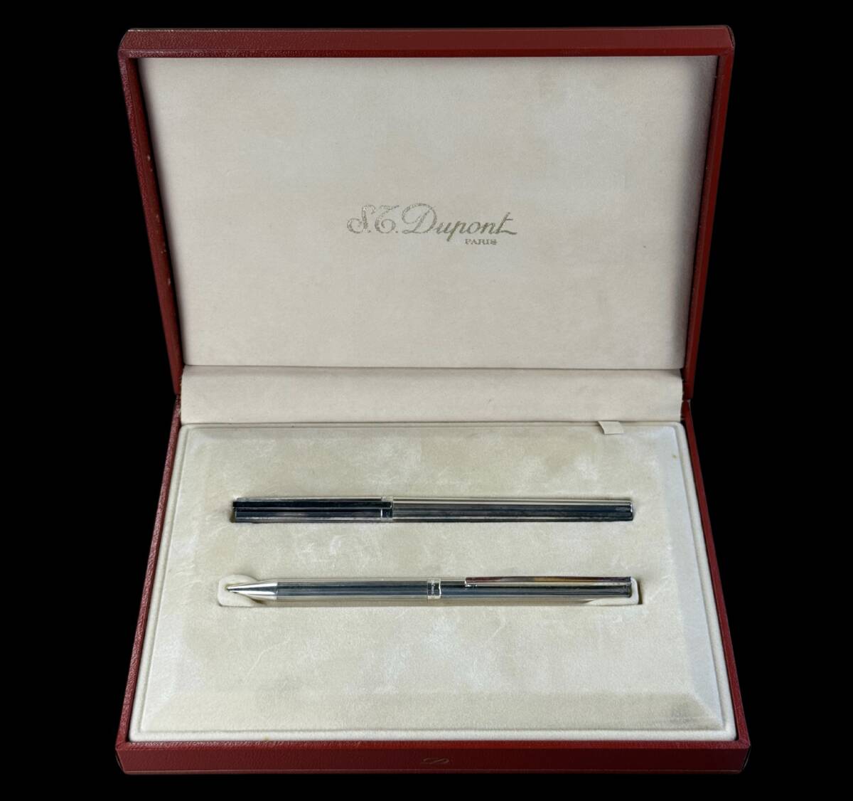 【偲】 S.T.Dupont/デュポン 750 刻印有 18K 金プラチナ筆先 パラジウムゴールド萬年筆とボールペン セット u-74