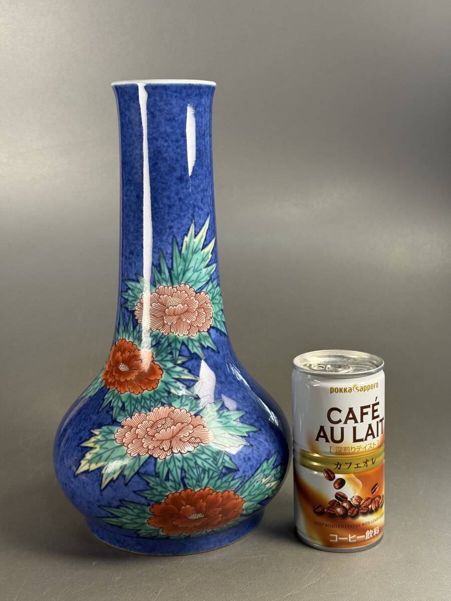 茶道具 人間国宝 十三代今泉今右衛門 錦牡丹絵花瓶 共箱★美品★4D1104 茶道具 人間国宝 十三代今泉今右衛門 錦牡丹絵花瓶 共箱