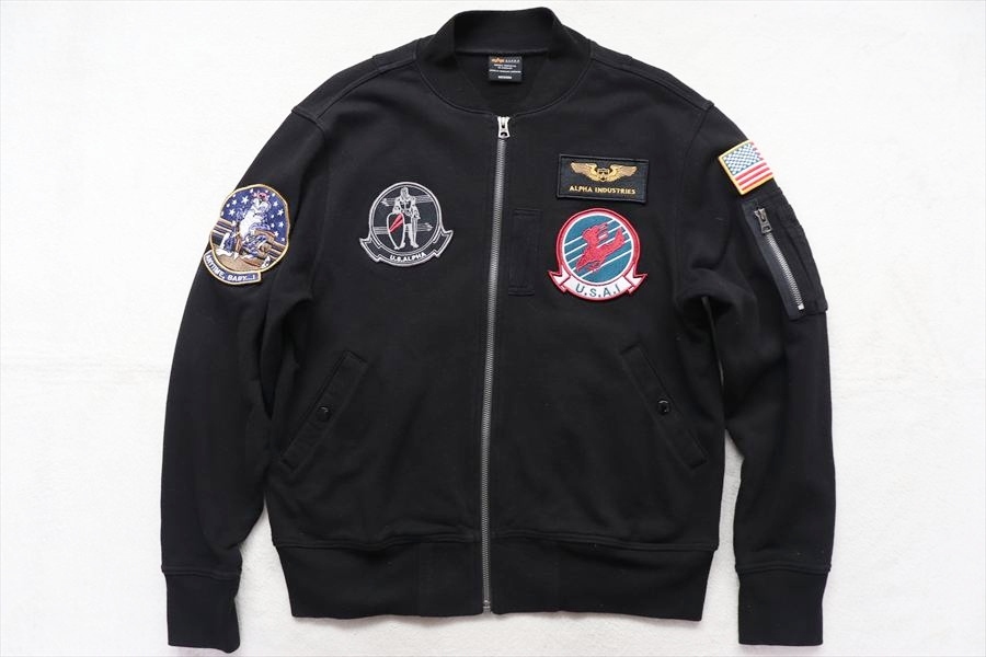 ALPHA INDUSTRIES アルファ インダストリーズ メンズ ワッペン付き スウェット ジャケット M 黒