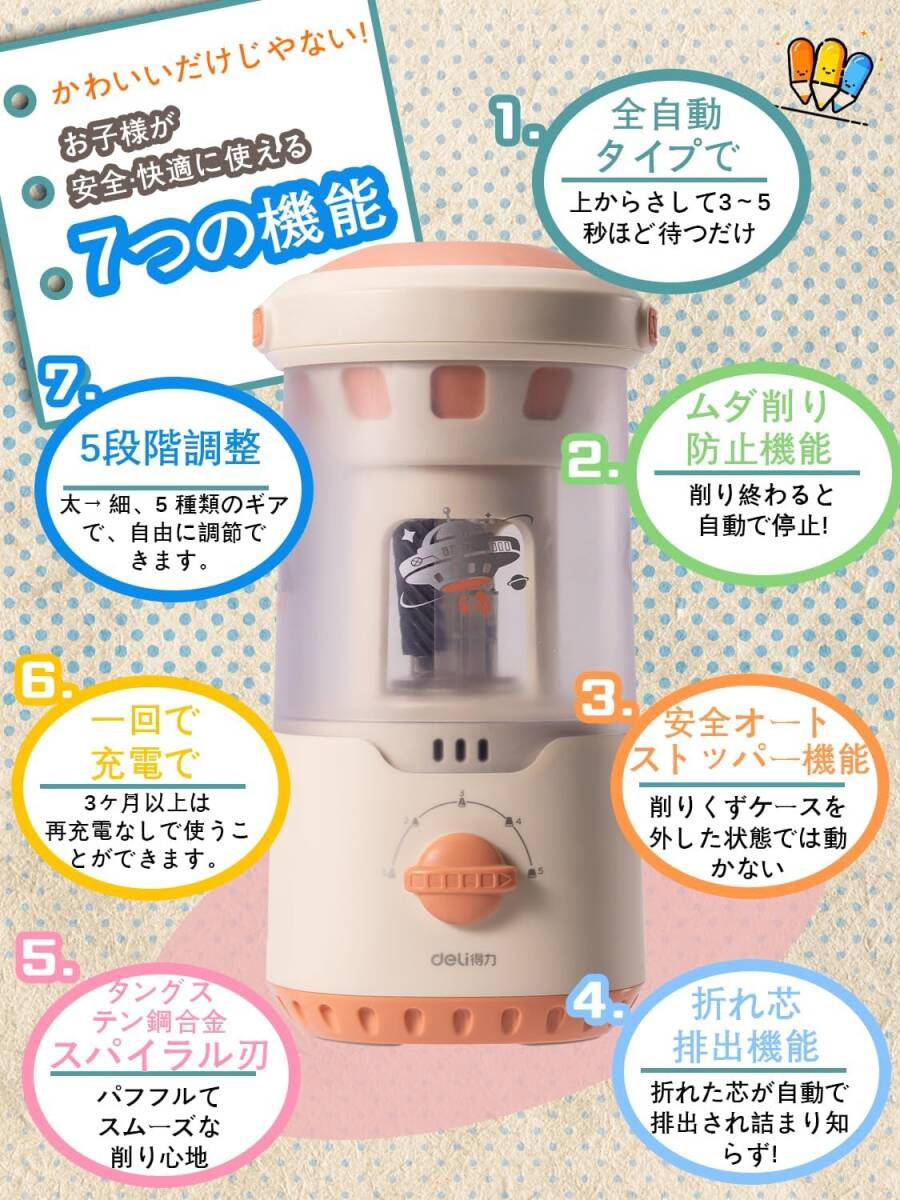 【自動(dòng)停止！便利機(jī)能搭載】電動(dòng)鉛筆削り 高速シャープニング 3秒削り クイック充電 安全設(shè)計(jì) 大容量削りくずボックス 人気 おすすめ