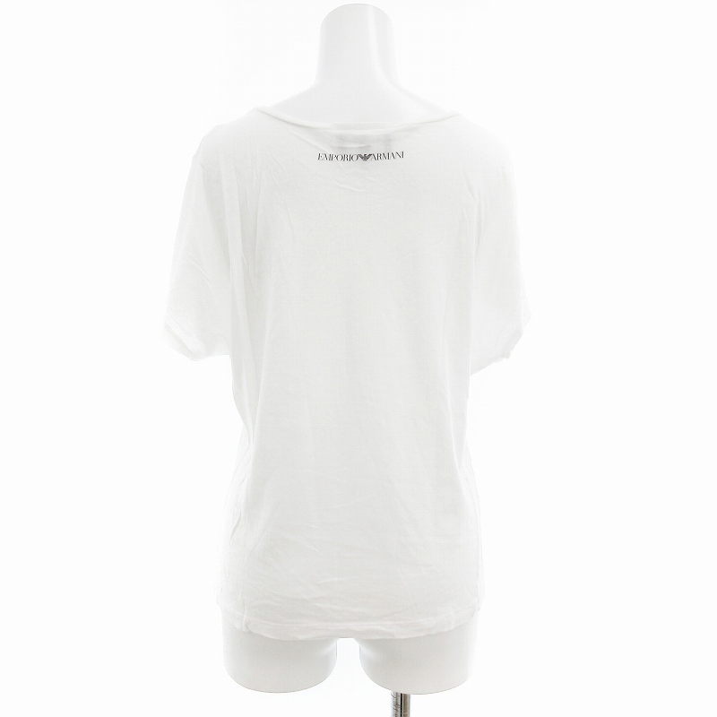 エンポリオアルマーニ EMPORIO ARMANI Tシャツ カットソー イラスト クルーネック 半袖 38 XL 白 ホワイト /AE レディース