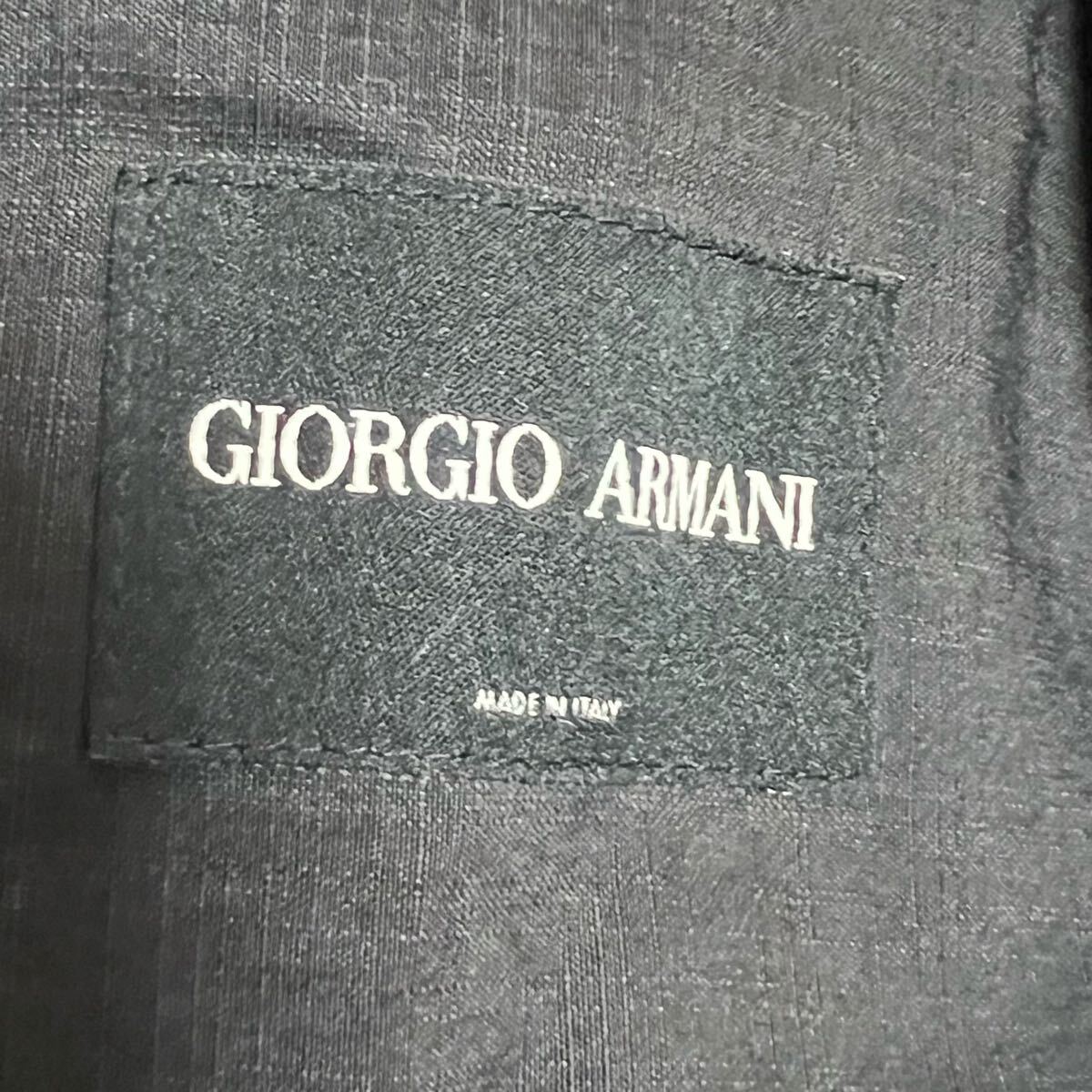 美品?希少52サイズ ジョルジオアルマーニ GIORGIO ARMANI シルク テーラードジャケット アンコン シェルボタン 背抜き ブラック 