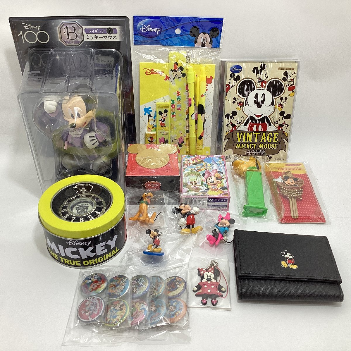 ディズニー　ミッキーマウス　グッズ　色々 まとめて　くじB賞 ミッキーマウス フィギュア　懐中時(shí)計(jì)　文具セット　絵はがき　缶バッジ　等