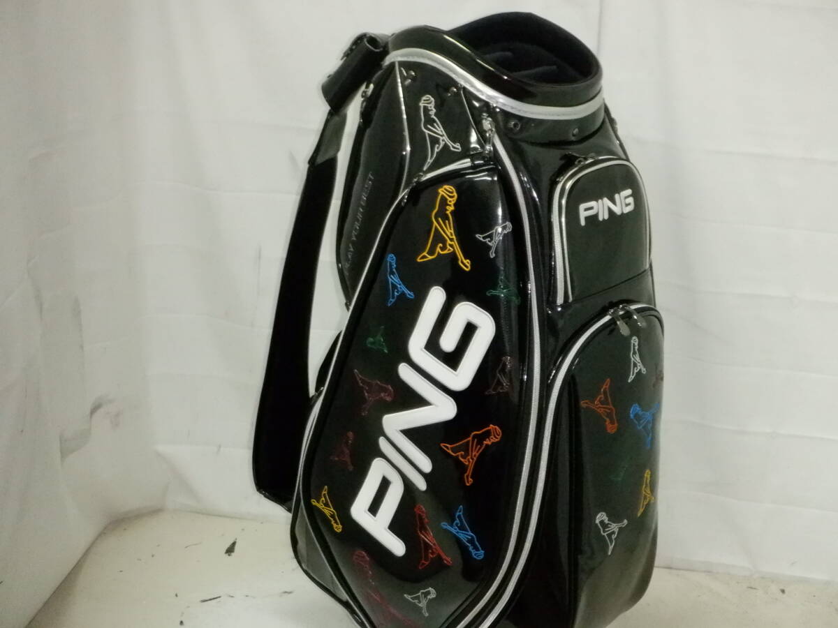 PING Mrピン 9.0型エナメル アスリート スタッフ★中古/美品★(BKxWH)ゴルフ キャディバック
