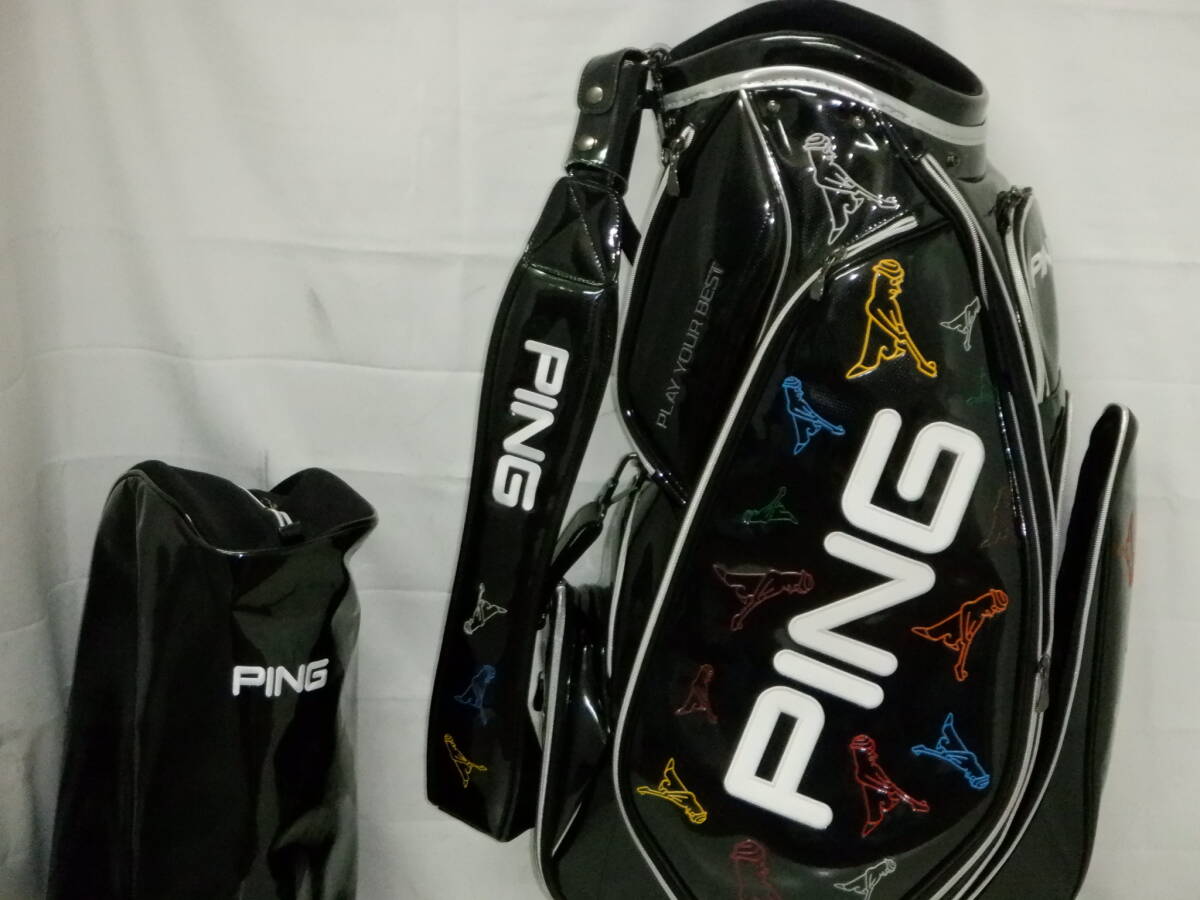 PING Mrピン 9.0型エナメル アスリート スタッフ★中古/美品★(BKxWH)ゴルフ キャディバック