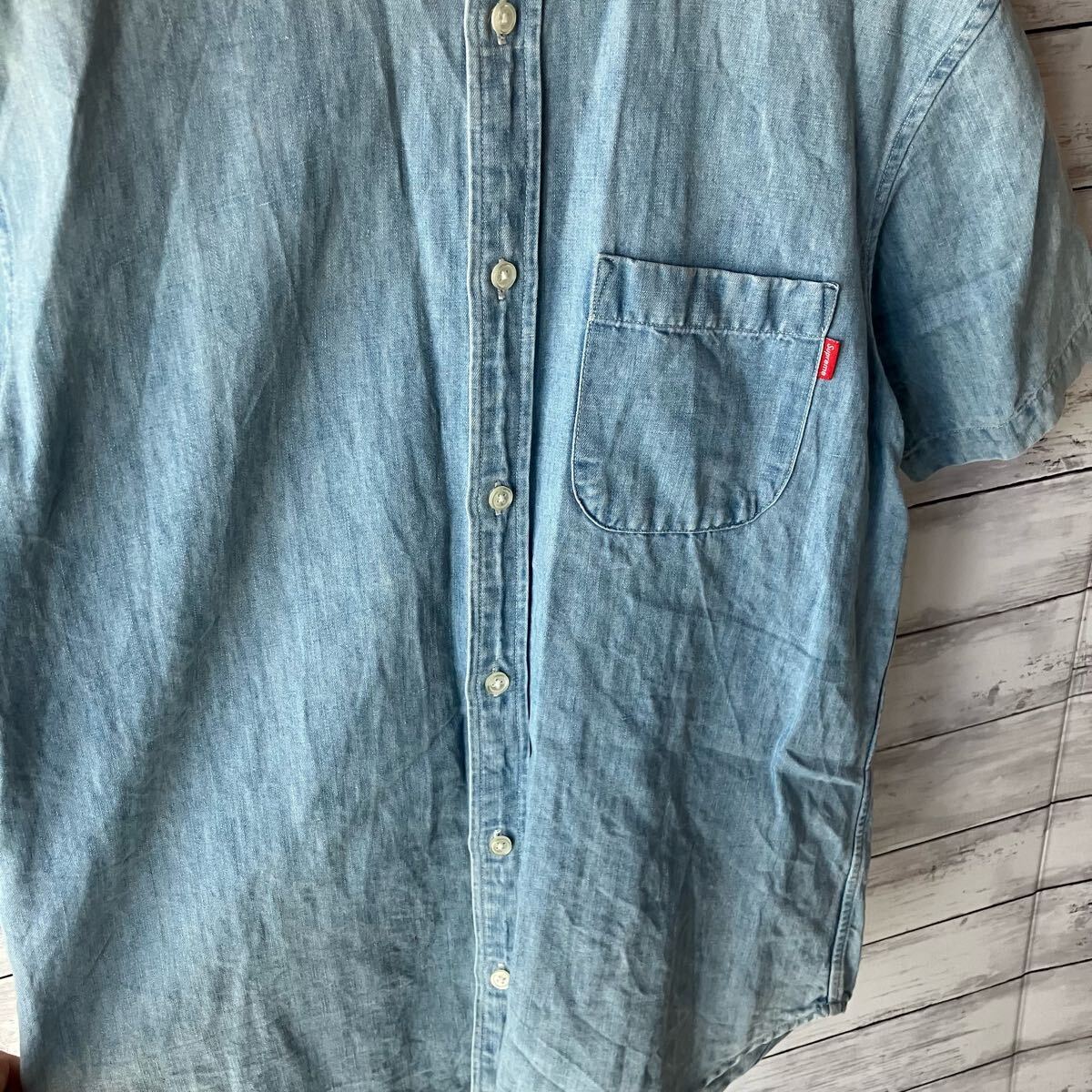 【希少】supreme シュプリーム 半袖 シャツ デニム ダンガリー リネン linen ボタンダウン M denim shirt