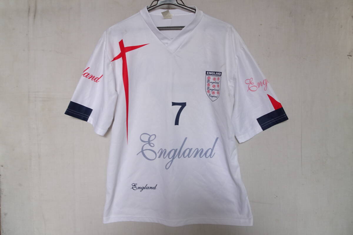 NOTA BENE/半袖Tシャツ/ユニフォーム/サッカー/イングランド代表/背番號(hào)7BECKHAM/ベッカム/Vネック/速干性/白/ホワイト/Mサイズ(6/9R7)