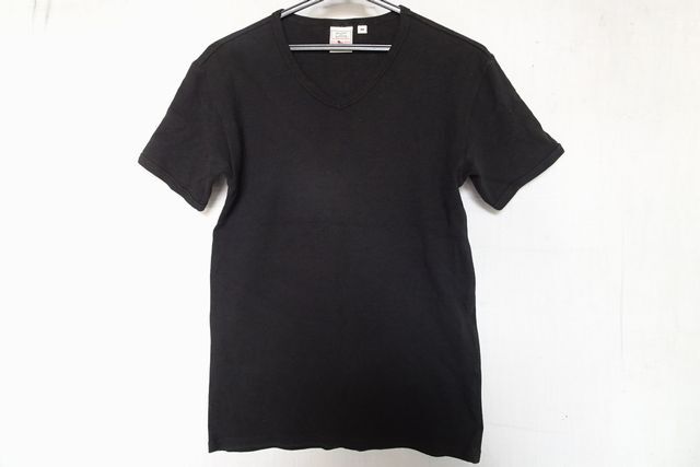 AVIREX U.S.A/アヴィレックス/半袖Tシャツ/ワッフル素材/Vネック/ロゴプリント/フィット感/ミリタリー/黒/ブラック/Mサイズ(6/9R7)