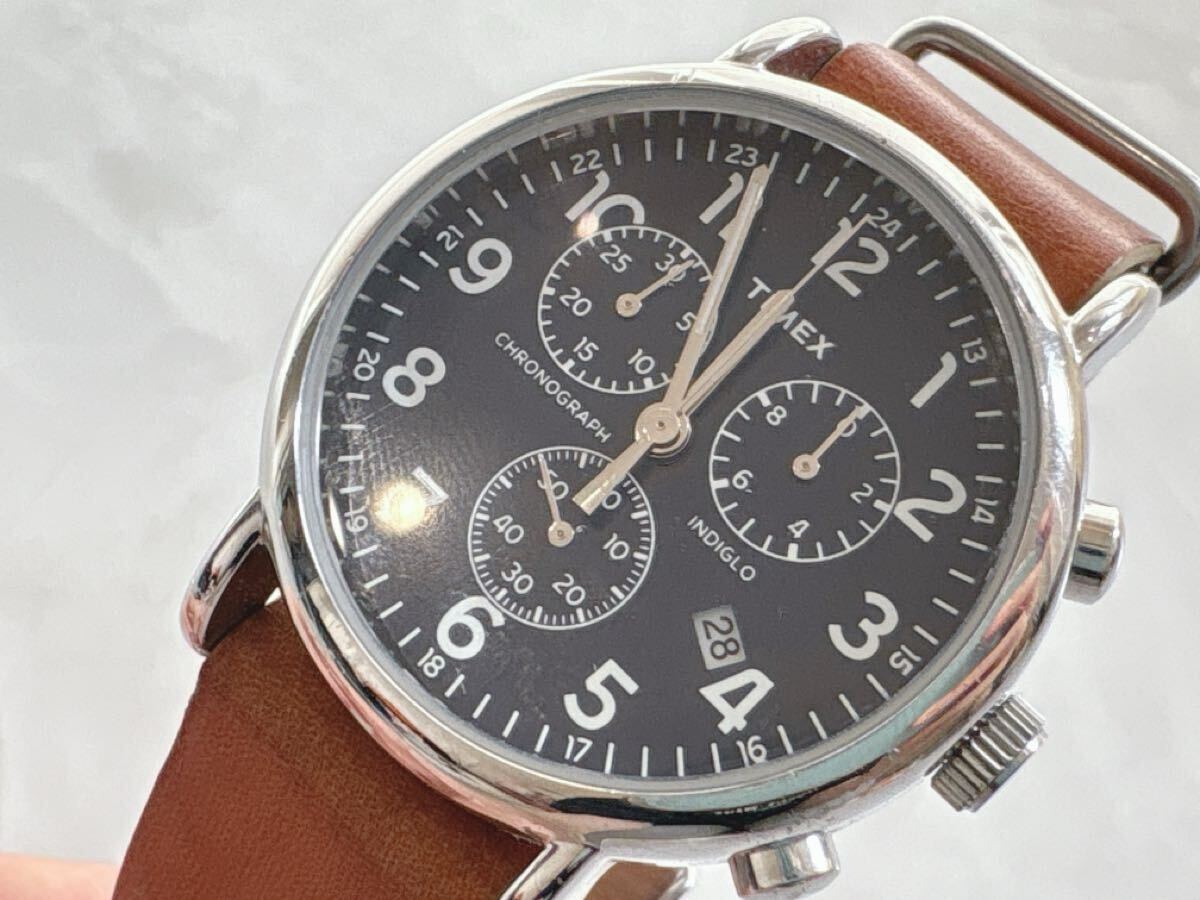 TIMEX タイメックス クロノグラフ レザーベルト アナログ クォーツ 腕時計 稼働品