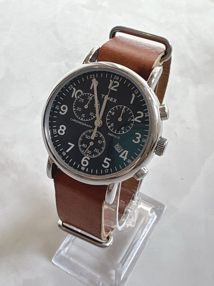 TIMEX タイメックス クロノグラフ レザーベルト アナログ クォーツ 腕時計 稼働品