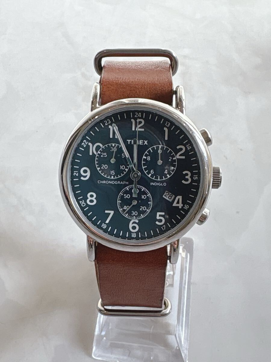 TIMEX タイメックス クロノグラフ レザーベルト アナログ クォーツ 腕時計 稼働品